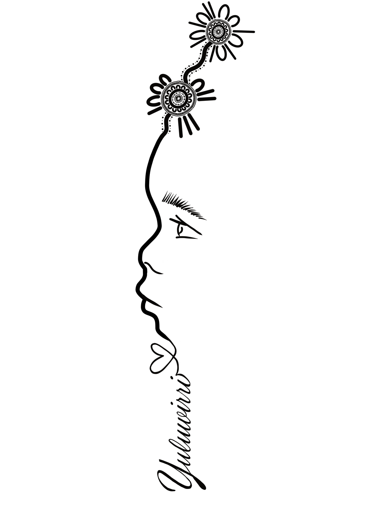 Children Portrait Fine Line With Aboriginal Symbols Tattoo Designs