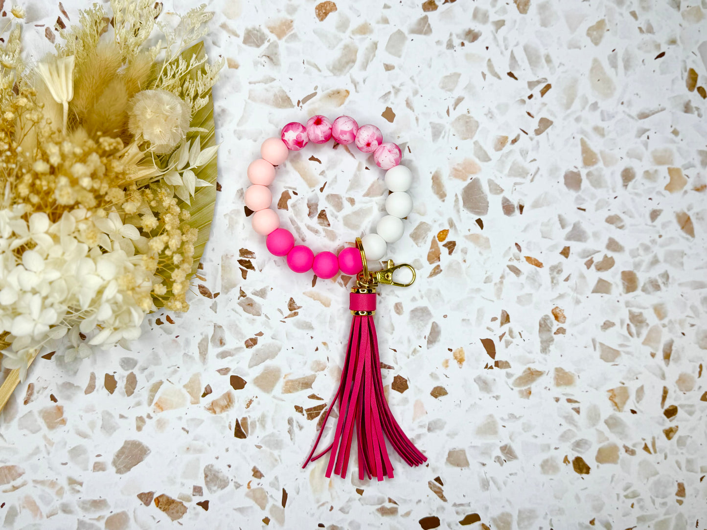 Floral Pink Wristlet With Tassel