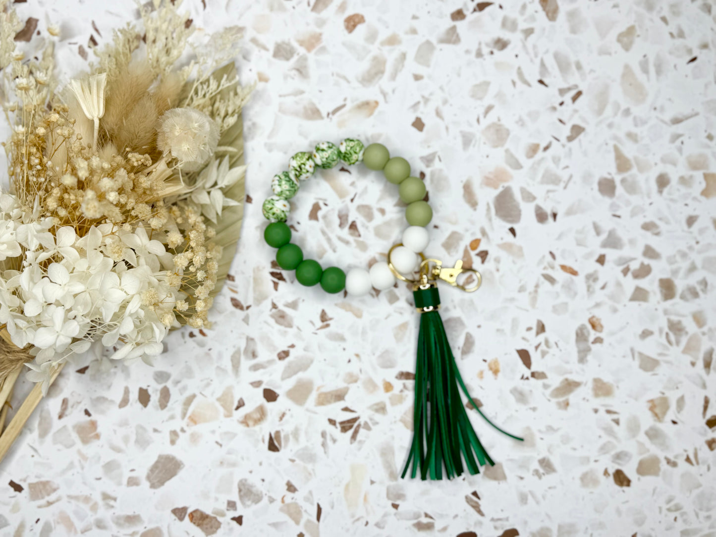 Floral Green Wristlet With Tassel
