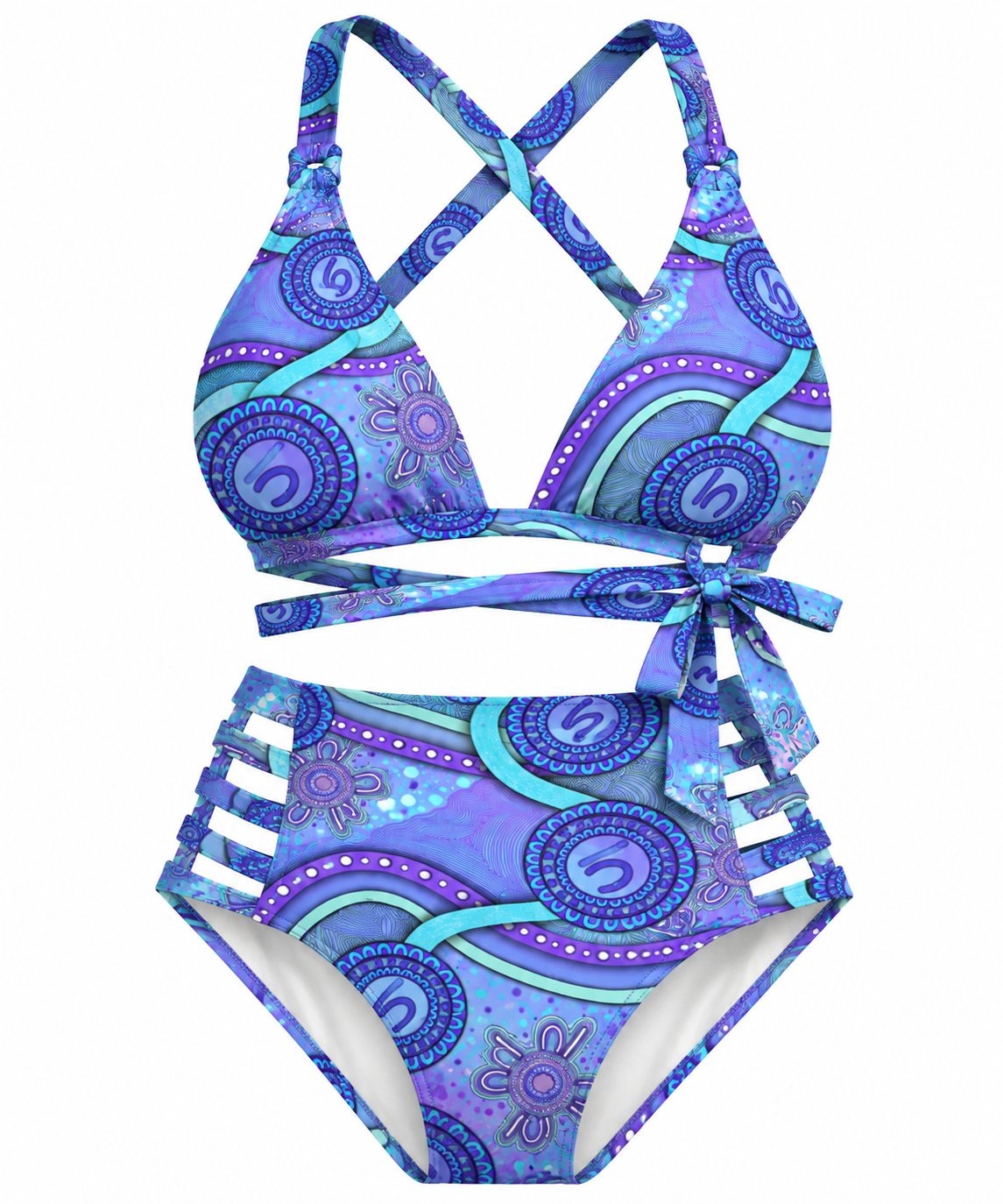 “Walking Together On Country” (Purple) women’s High Wasted Bikini Set
