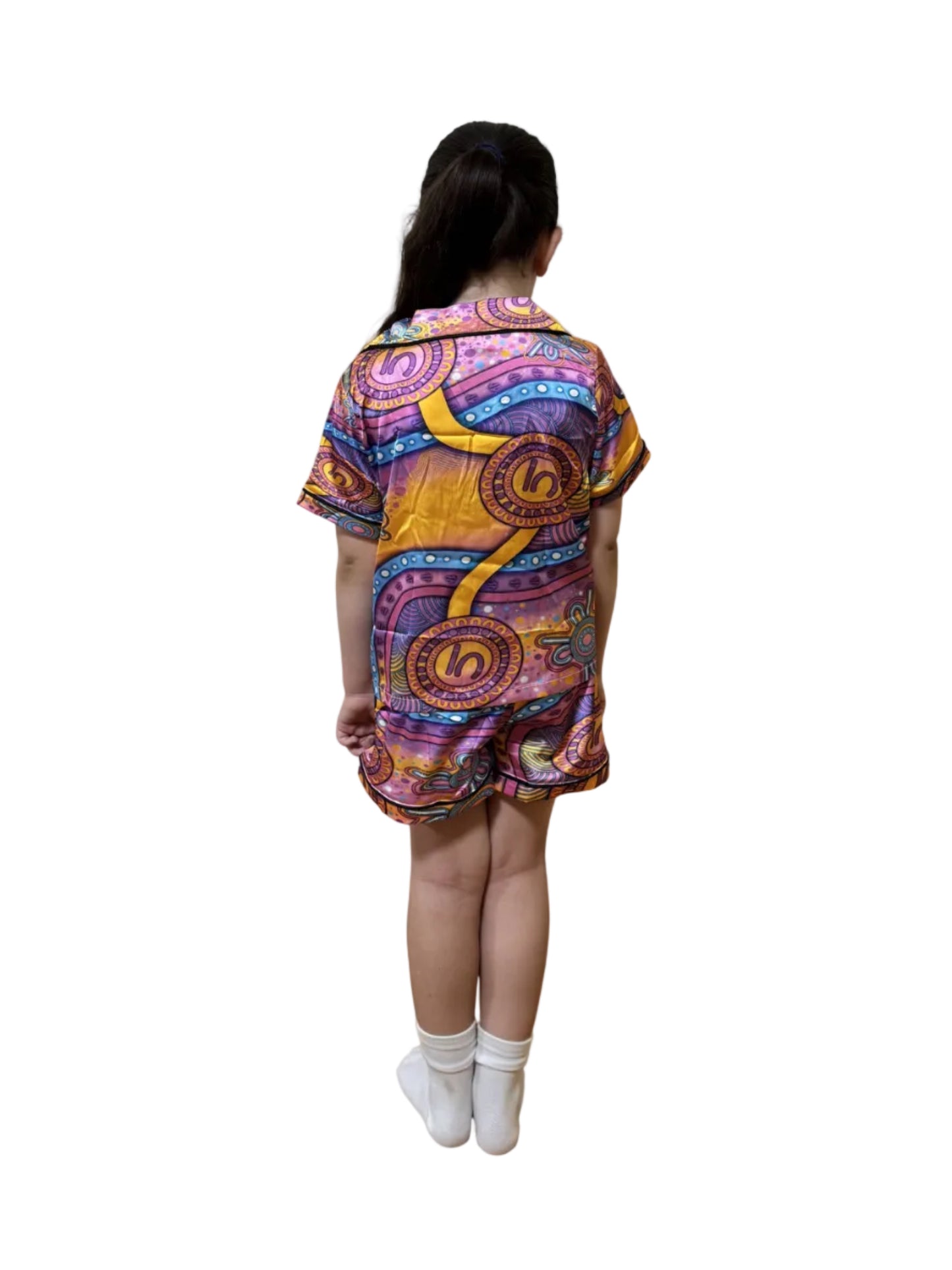 “Walking Together On Country” (Pink) Kids Satin Pyjama Set