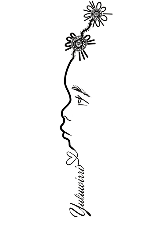 Children Portrait Fine Line With Aboriginal Symbols Tattoo Designs