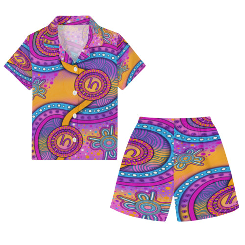 “Walking Together On Country” (Pink) Kids Cotton Pyjama Set