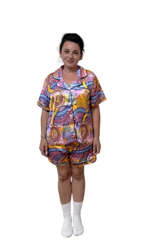 “Walking Together On Country” women’s Satin Pyjamas Set (pink)