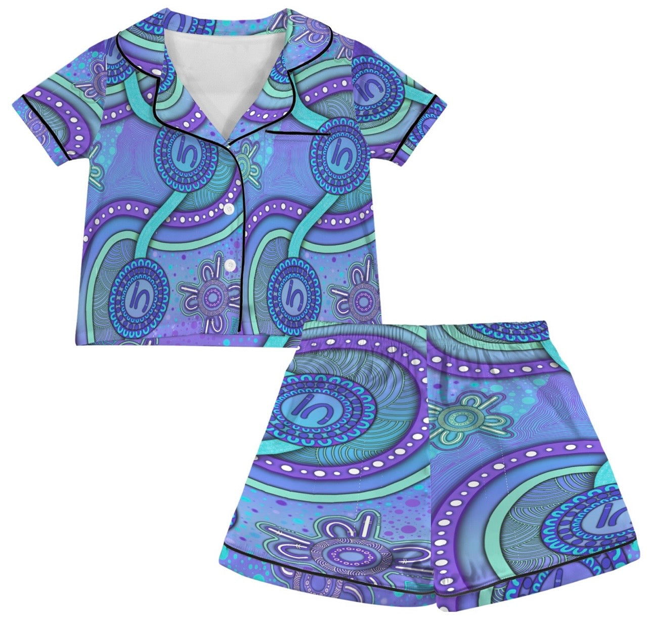“Walking Together On Country” (Purple) Kids Satin Pyjama Set