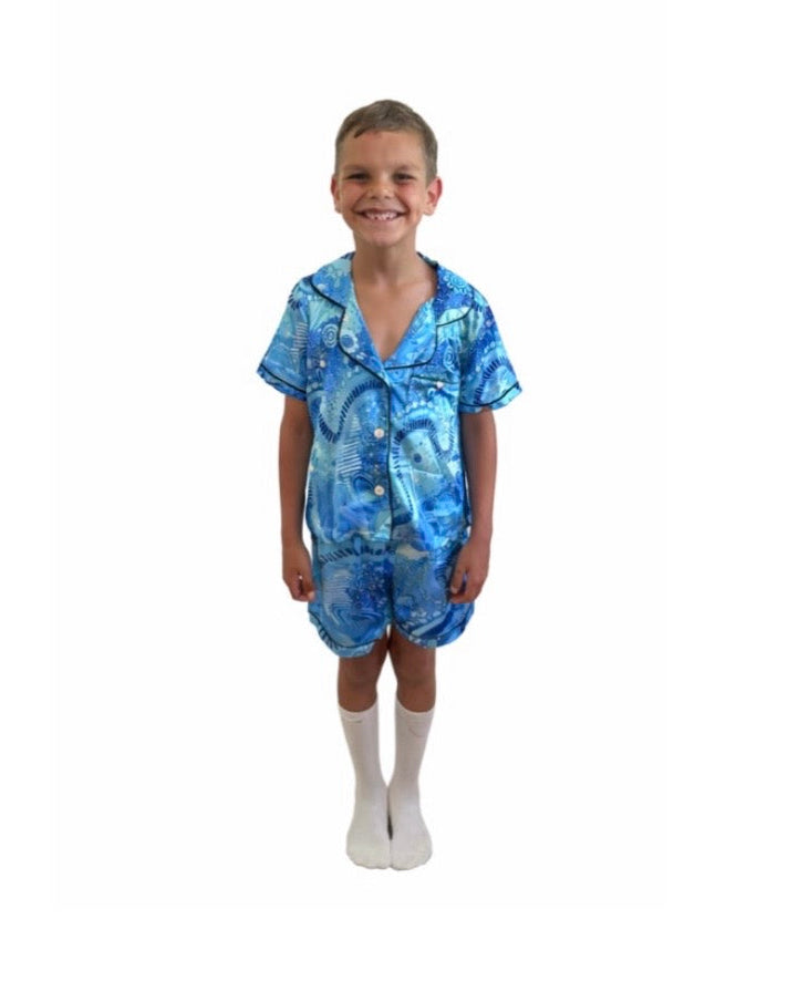 “Rivers Of Sky, Pathways Of Spirit” Kids Satin Pyjama Set