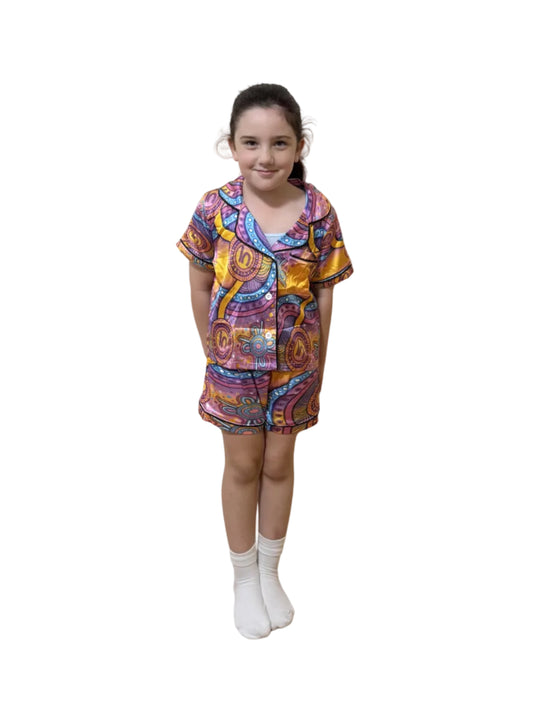 “Walking Together On Country” (Pink) Kids Satin Pyjama Set