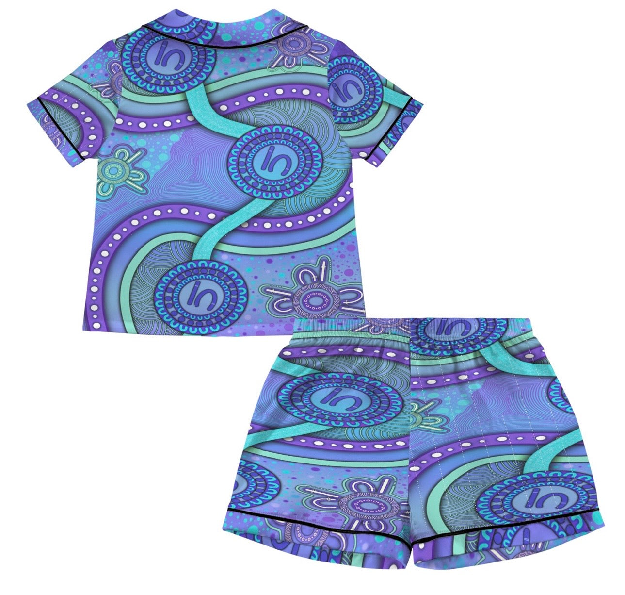 “Walking Together On Country” (Purple) Kids Satin Pyjama Set