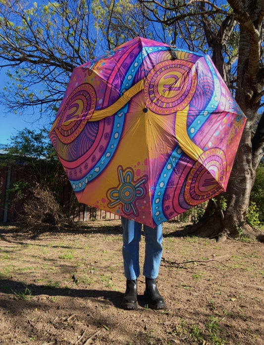 “Walking Together On Country” (Pink) Umbrella