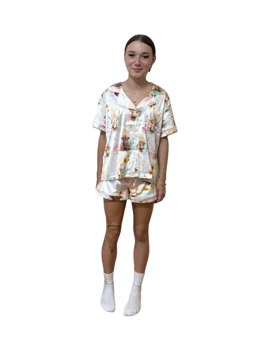 “Highland Cow” Women’s Satin Pyjamas Set