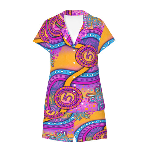 “Walking Together On Country” (Pink) Women’s Cotton Pyjama Set