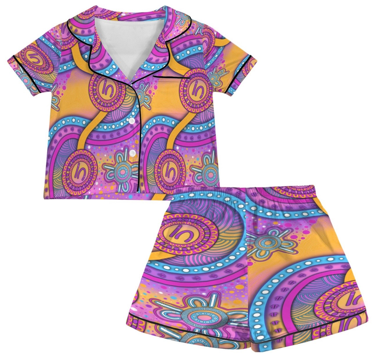 “Walking Together On Country” (Pink) Kids Satin Pyjama Set