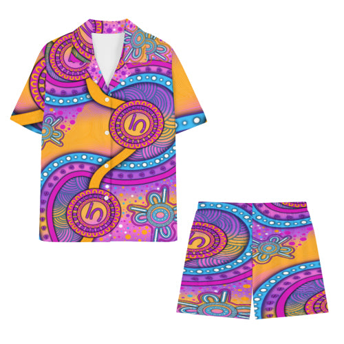 “Walking Together On Country” (Pink) Women’s Cotton Pyjama Set