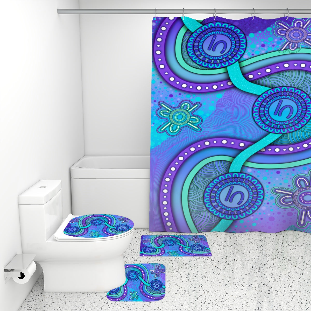 “Walking Together On Country” (purple) Bathroom set