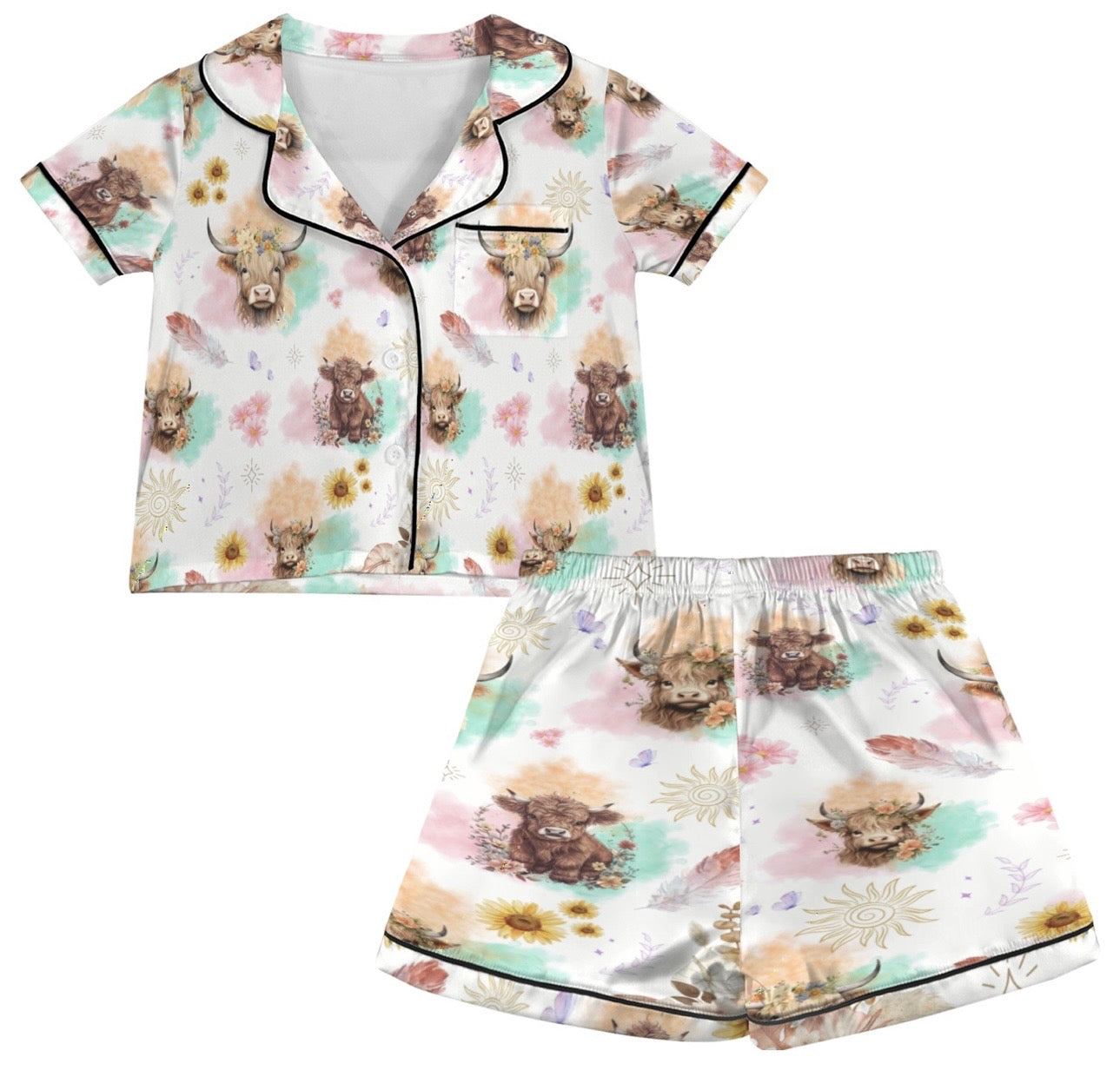 “Highland Cow” Kids Satins Pyjama Set