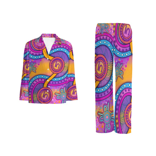 “Walking Together On Country” (Pink) Women’s Flannel Pyjama Set