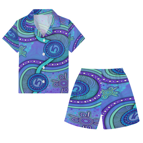 “Walking Together On Country” (Purple) Kids Cotton Pyjama Set