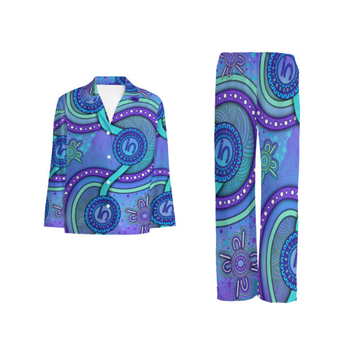 “Walking Together On Country” (Purple) Women’s Flannel Pyjama Set