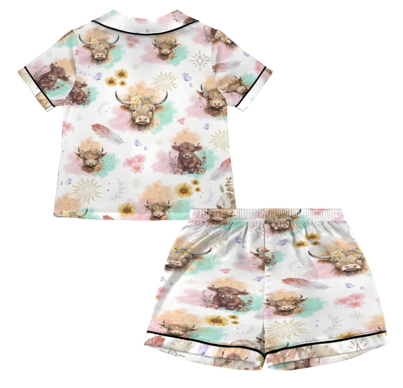 “Highland Cow” Kids Satins Pyjama Set