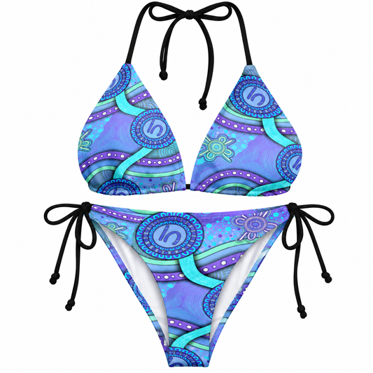 “Walking Together On Country” (Purple) women’s Triangle Bikini Set