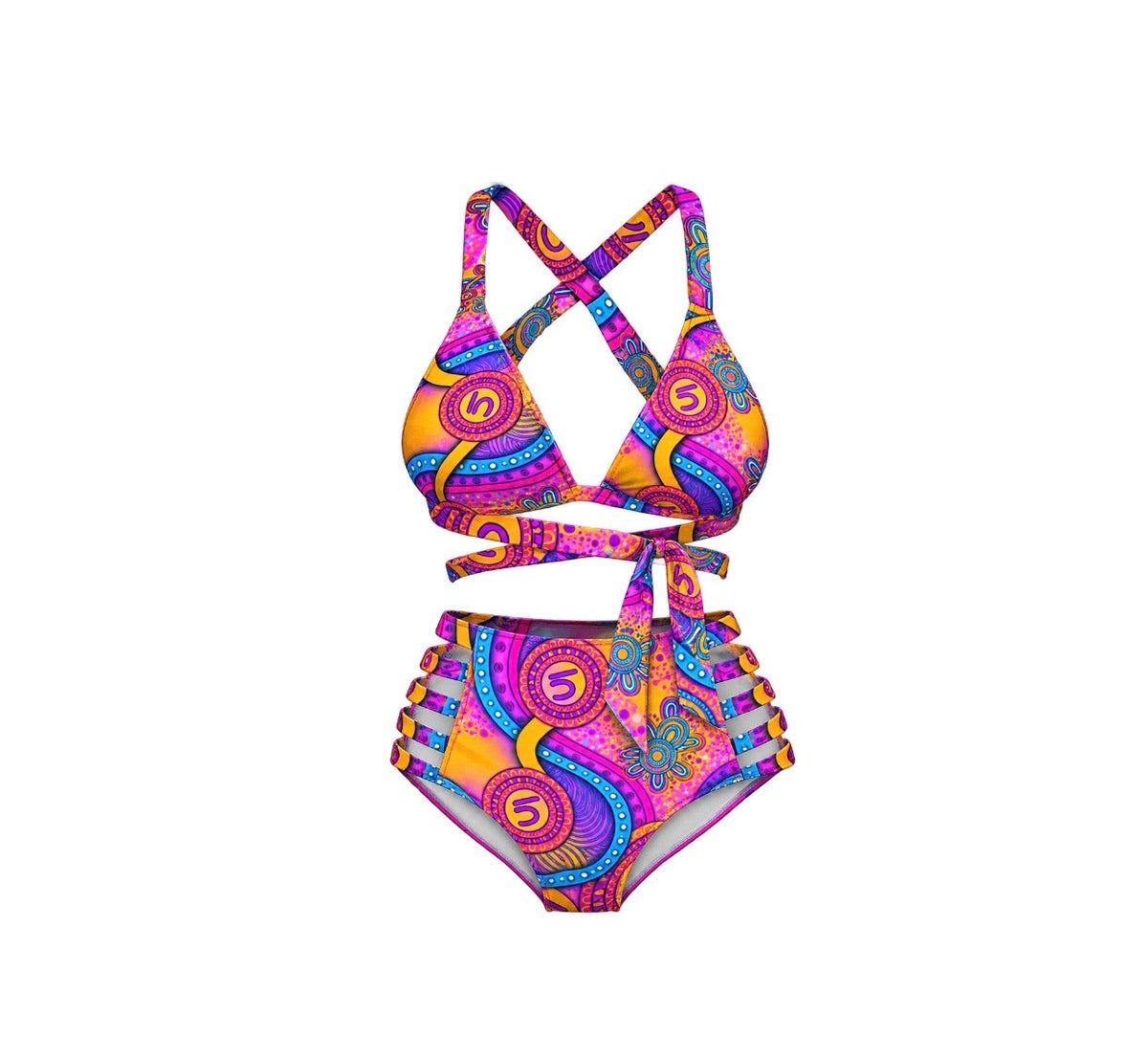 “Walking Together On Country” (Pink) women’s High Wasted Bikini Set