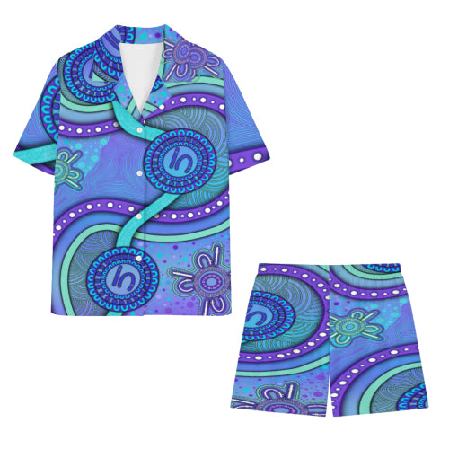“Walking Together On Country” (Purple) Women’s Cotton Pyjama Set
