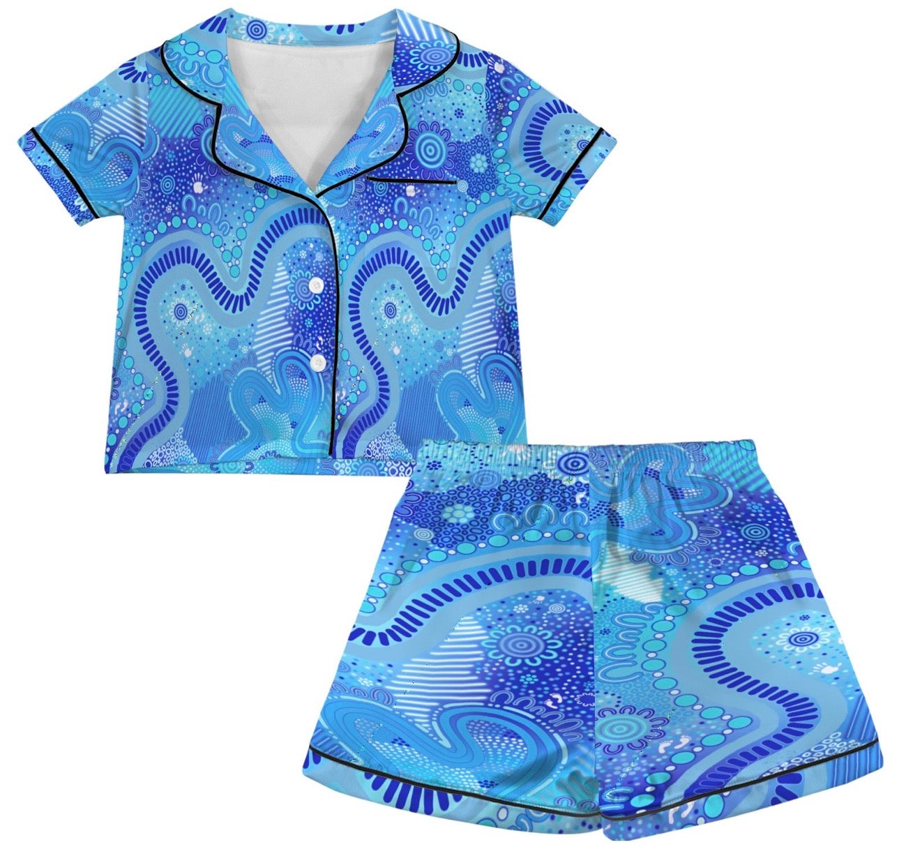“Rivers Of Sky, Pathways Of Spirit” Kids Satin Pyjama Set