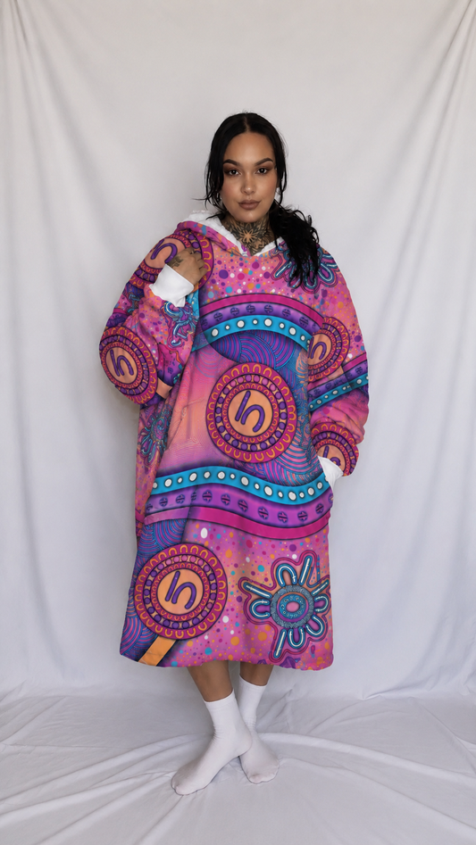 “Walking Together On Country” (Pink) adult Oversized Hoodie