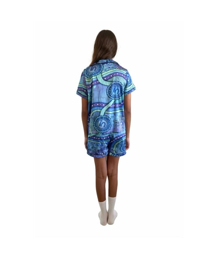 “Walking Together On Country” (Purple) Kids Satin Pyjama Set