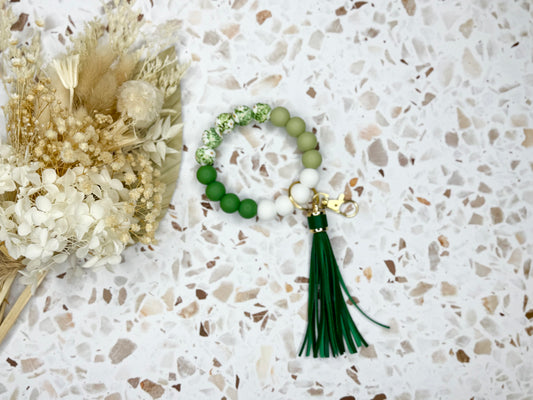 Floral Green Wristlet With Tassel
