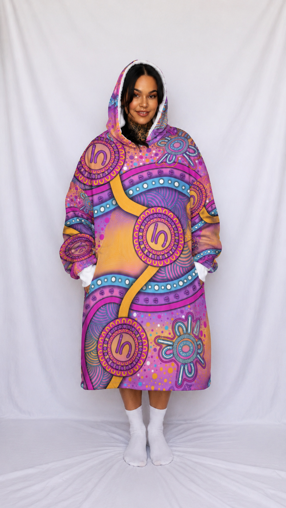 “Walking Together On Country” (Pink) adult Oversized Hoodie
