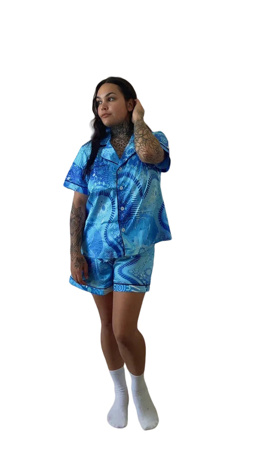 “Rivers Of Sky, Pathways Of Spirit” Women’s Satin Pyjamas Set