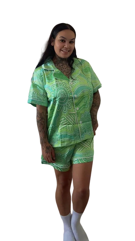 “Tracks Of Country” Women Satin Pyjamas Set